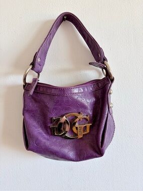Vintage Y2K Guess Purple Monogram Mini Hobo Shoulder Bag Silver G Logo